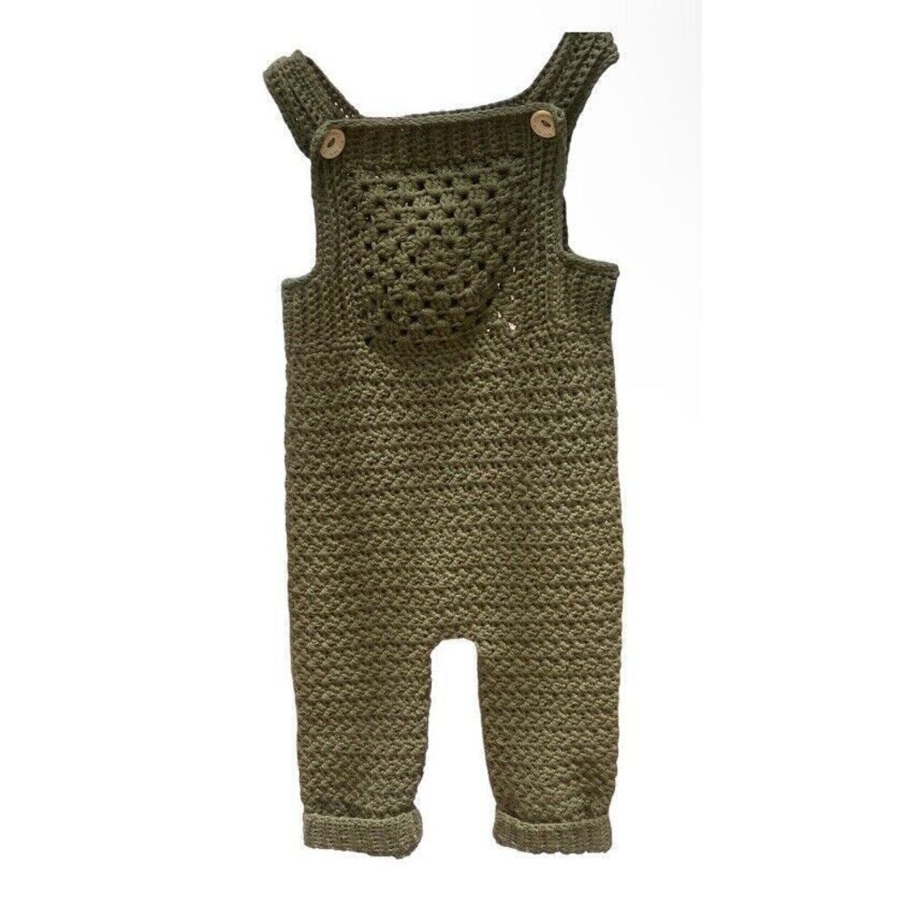 🎉HP🎉 Handmade Crocheted Long Olive Green Baby Overalls Size 6-12 Months